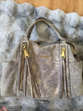 Aimee Kestenberg Taupe Suede Satchel with Gold Hardware